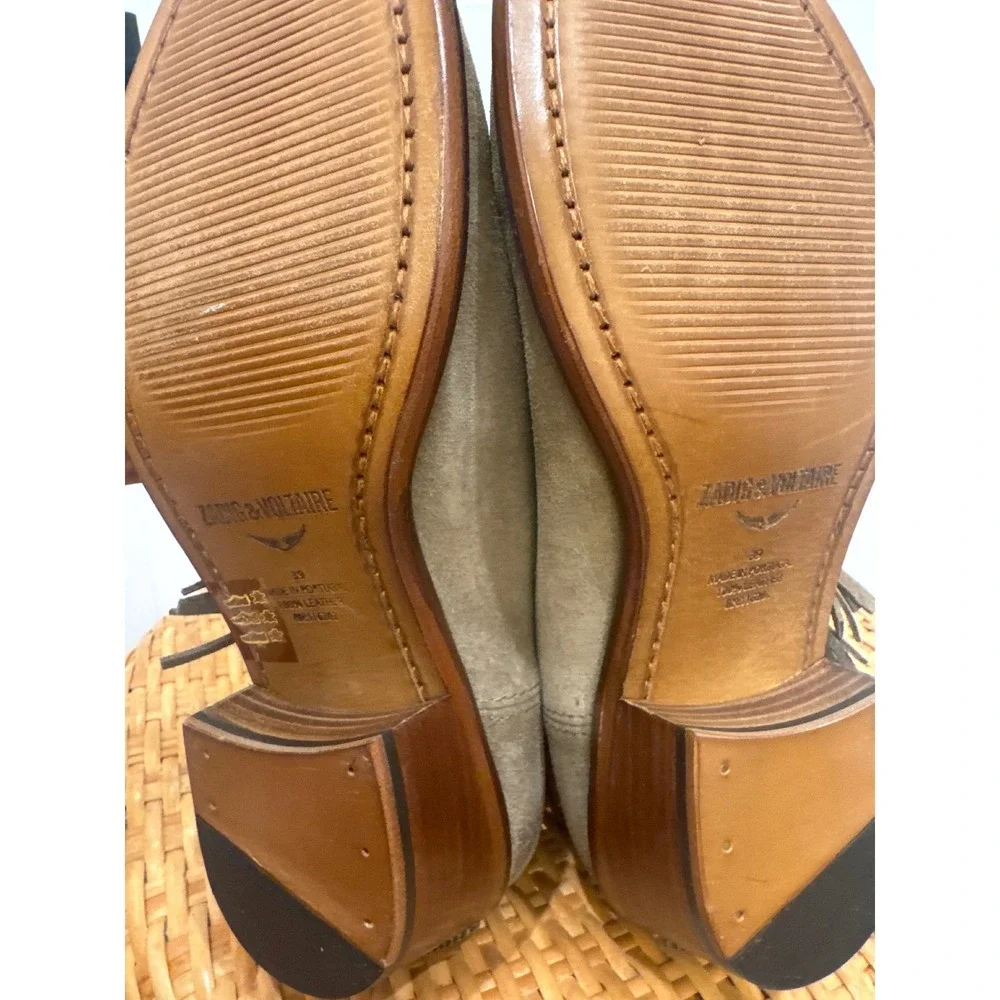 Zadig Voltaire Suede Fringe Western Boots Taupe Ankle Booties Size 39 - Picture 7 of 8